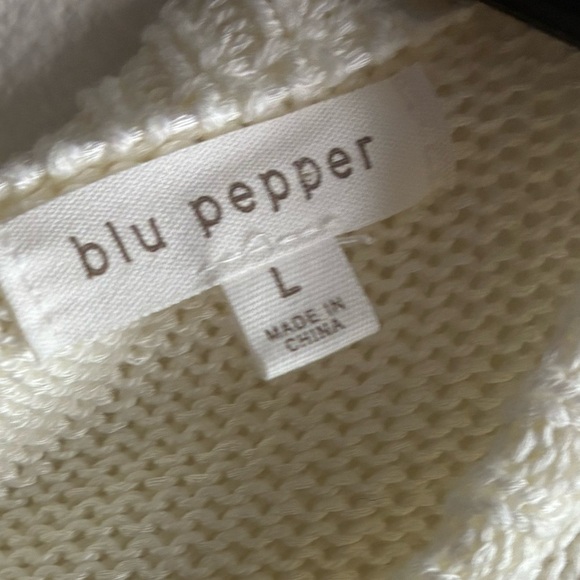 Blu Pepper Women's Scoop Neck Color Block Cream and Tan Knit Sweater L - Picture 12 of 14